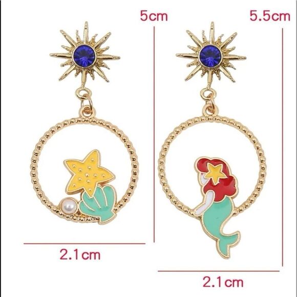 Y2K Disney Ariel Little Mermaid Starfish Ocean Charm Drop Earrings - Picture 4 of 8